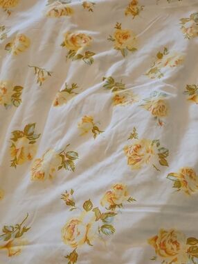 Vintage 70s Yellow Floral Cotton Sheet - Queen Flat